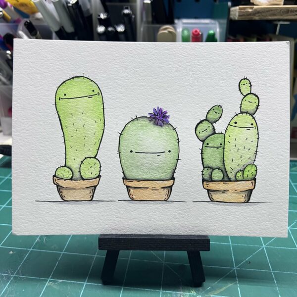 watercolor painting of 3 cactus